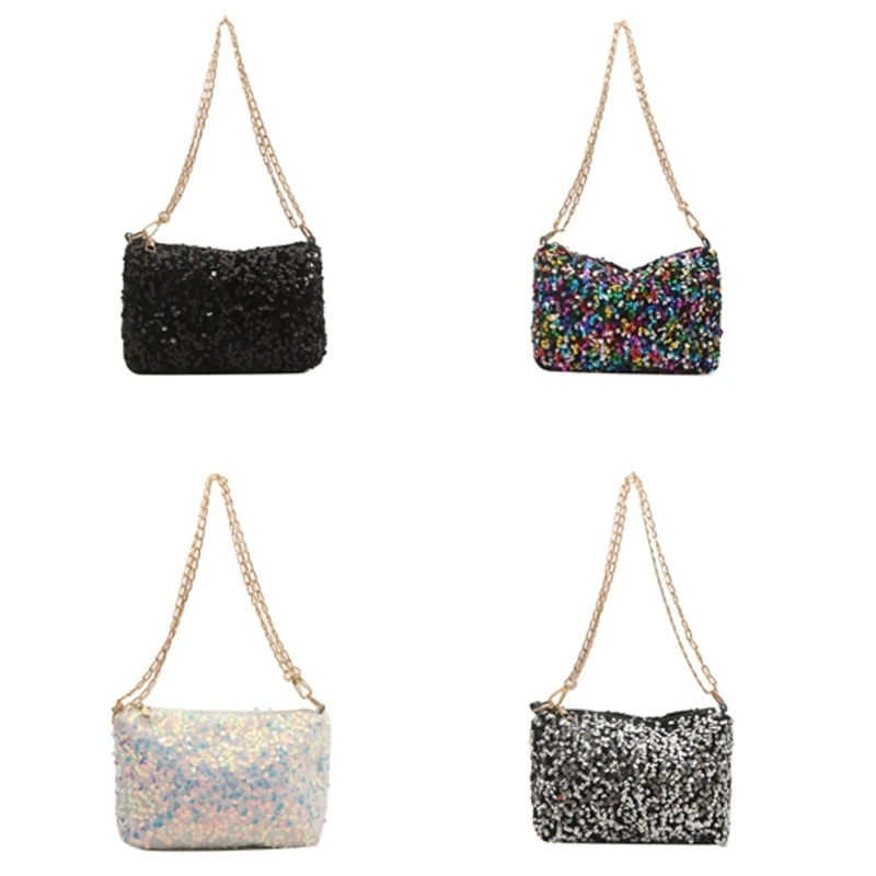 Women Bag Fashion Crossbody Bag Chain Strap Shoulder Bag Sequins Messengers Bag Evening Bag Small Square Bag for Daily