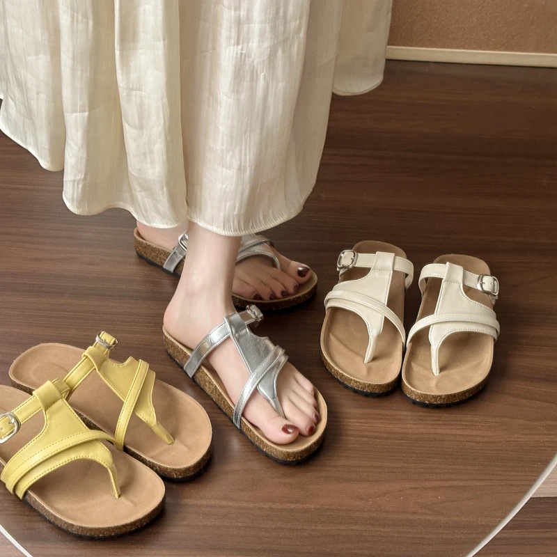 أحذية نسائية صيفية كلاسيكية صنادل نسائية مسطحة بسيطة وعصرية شباشب من الفلين غير رسمية ومريحة شباشب للشاطئ #6