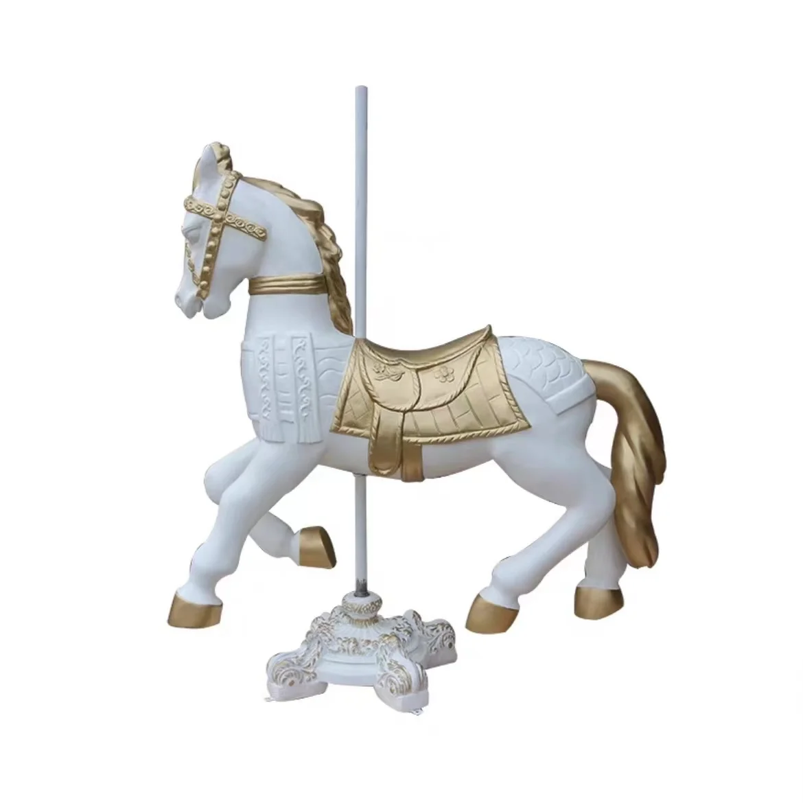 

Вечеринка на открытом воздухе, кофейня, украшение для фотосессии, карусель из стекловолокна в натуральную величину, подставка для лошади, круглая карусель Merry Go на заказ