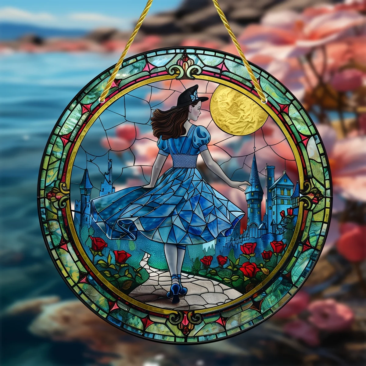 Fairy Tale Dorothy Suncatcher Acrylic Round Stained Glass Style Window Hanging-All-Season Porch Decor,Garden,Birthday Gift Idea