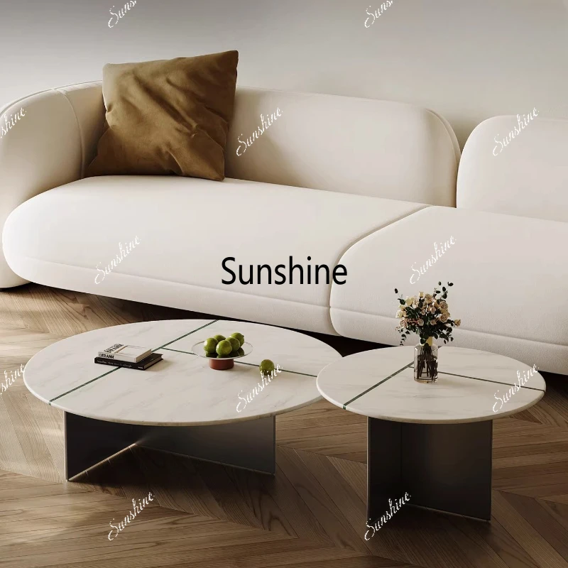

Italian minimalist light luxury combination coffee table round high-end marble coffee table
