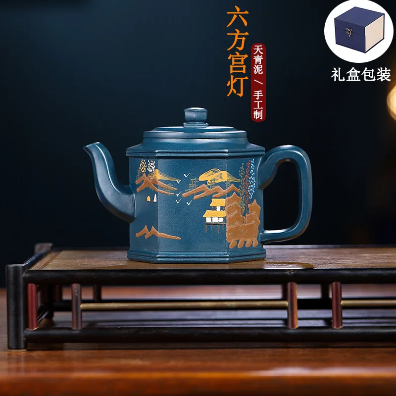 High Quality Yixing Famous Family Clay Teapot Days Blue Mash Handmade Hexagonal GD Pot Household Gongfu