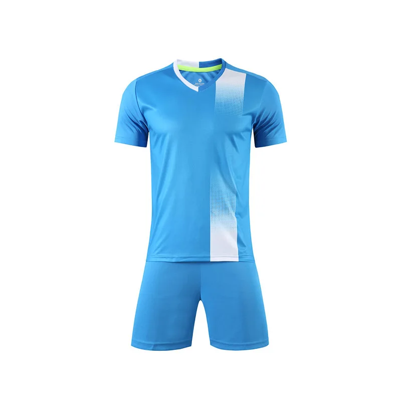 

Football Players Summer Training Soccer Jersey V Neck Collar Front Sublimation Soccer Uniform Shorts with Side Pockets on Sale