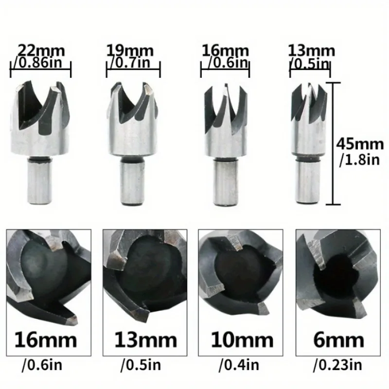 4PCS Carbon Steel Corker Bit - Woodworking Bit Claw Type Dowel Bit Carbon Steel Corker Cutter for Bench Drill