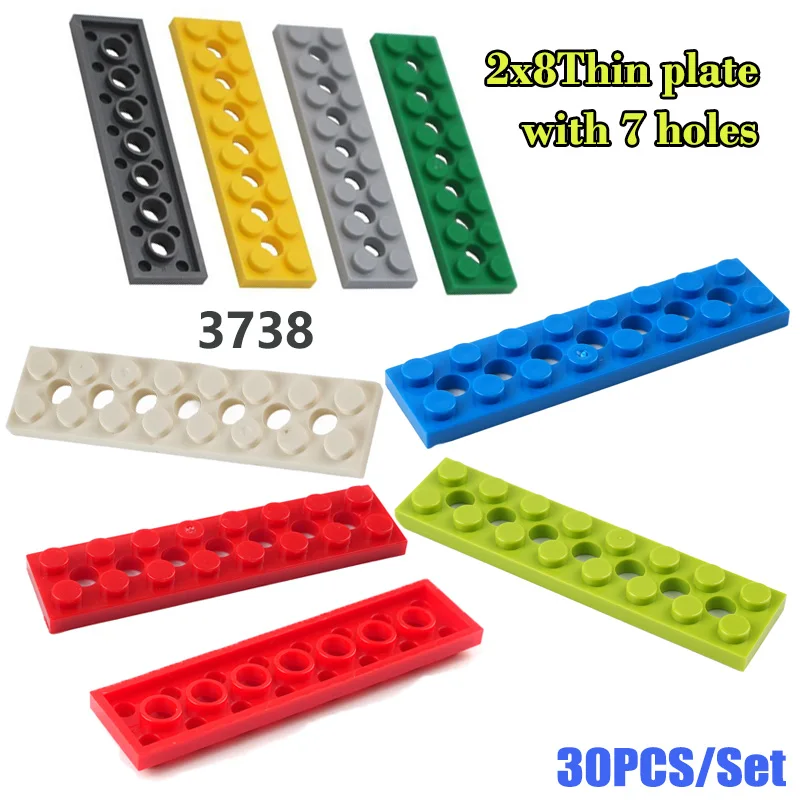 

30 шт., тонкие детали MOC кирпичей 2x8 с 7 отверстиями, сделай сам, дети собирают игрушки, частицы 3738, технология, строительные блоки, аксессуары