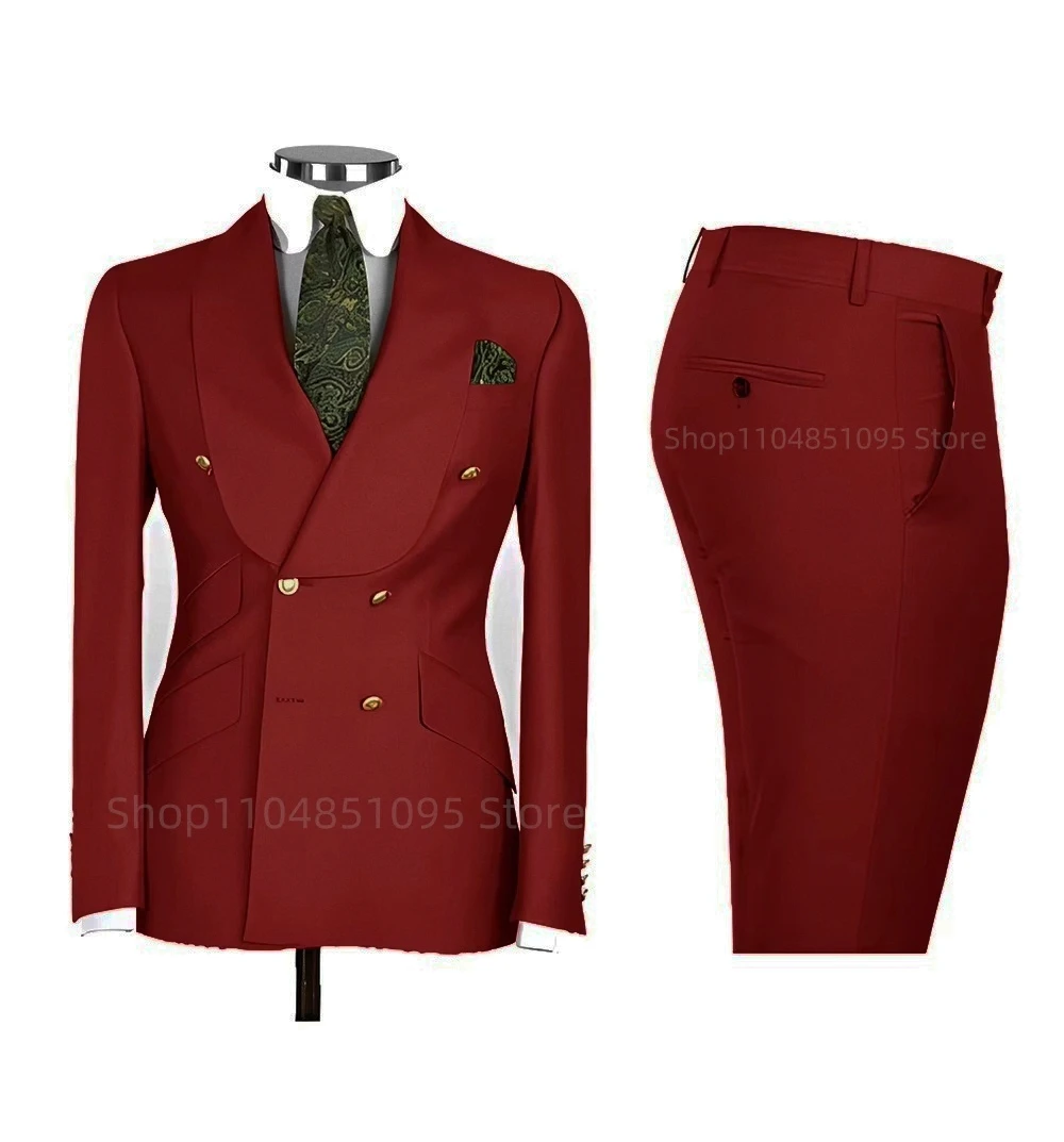 

New Design Solid Slim Fit 2 Piece Wedding Men Suits Groom Tuxedos Formal Suits for Prom Party Best Man Shawl Lapel Blazer Pants