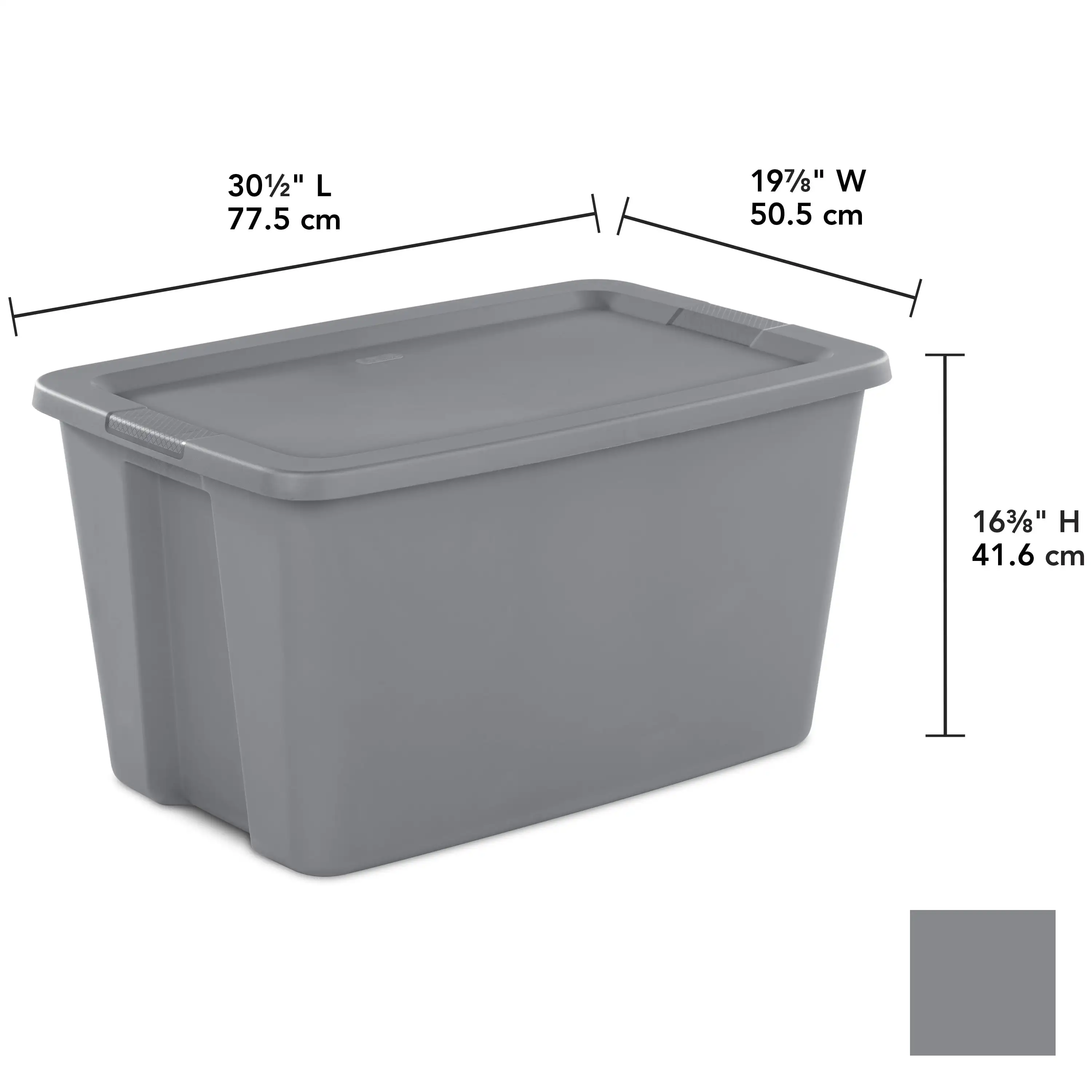 30 Gallon Storage Bin with lid, Plastic Storage Container, Gray, Pack of 6