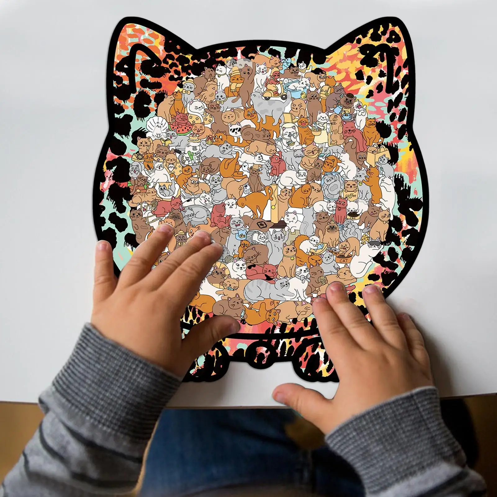 

Пазл с изображением кота, милый забавный декор с фоторамкой, 135 шт., деревянные пазлы для взрослых с коробкой для хранения для семьи, друга