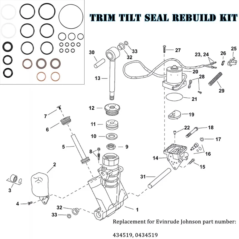 Kit de reconstrucción de junta tórica e inclinación para Johnson Evinrude OMC, reemplazo para 434519 FSM011, 0434519