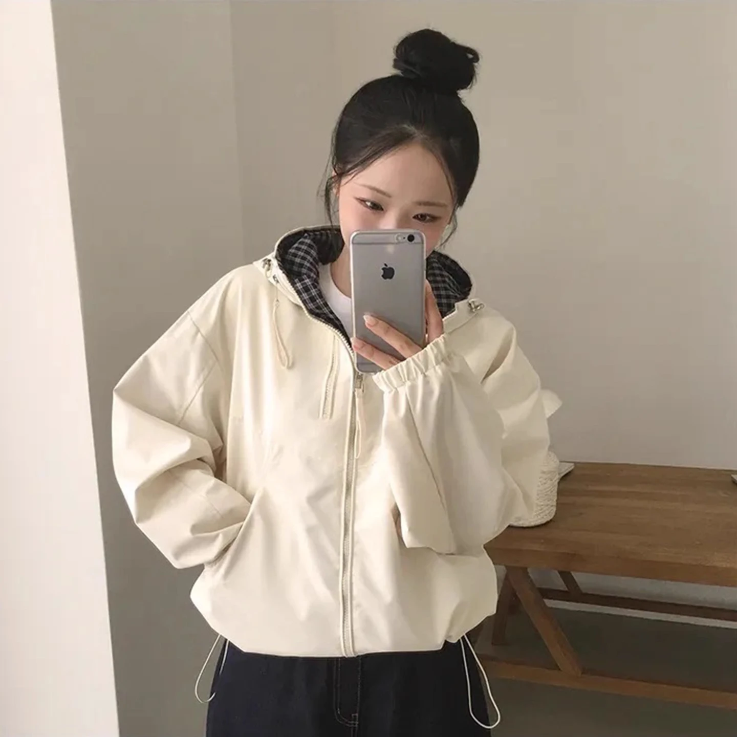 الرجعية منقوشة لصق ort Jaet المرأة فضفاضة عادية طويلة Sve قمة الخريف جديد Sle مادة القطن Faion ملابس خارجية #3