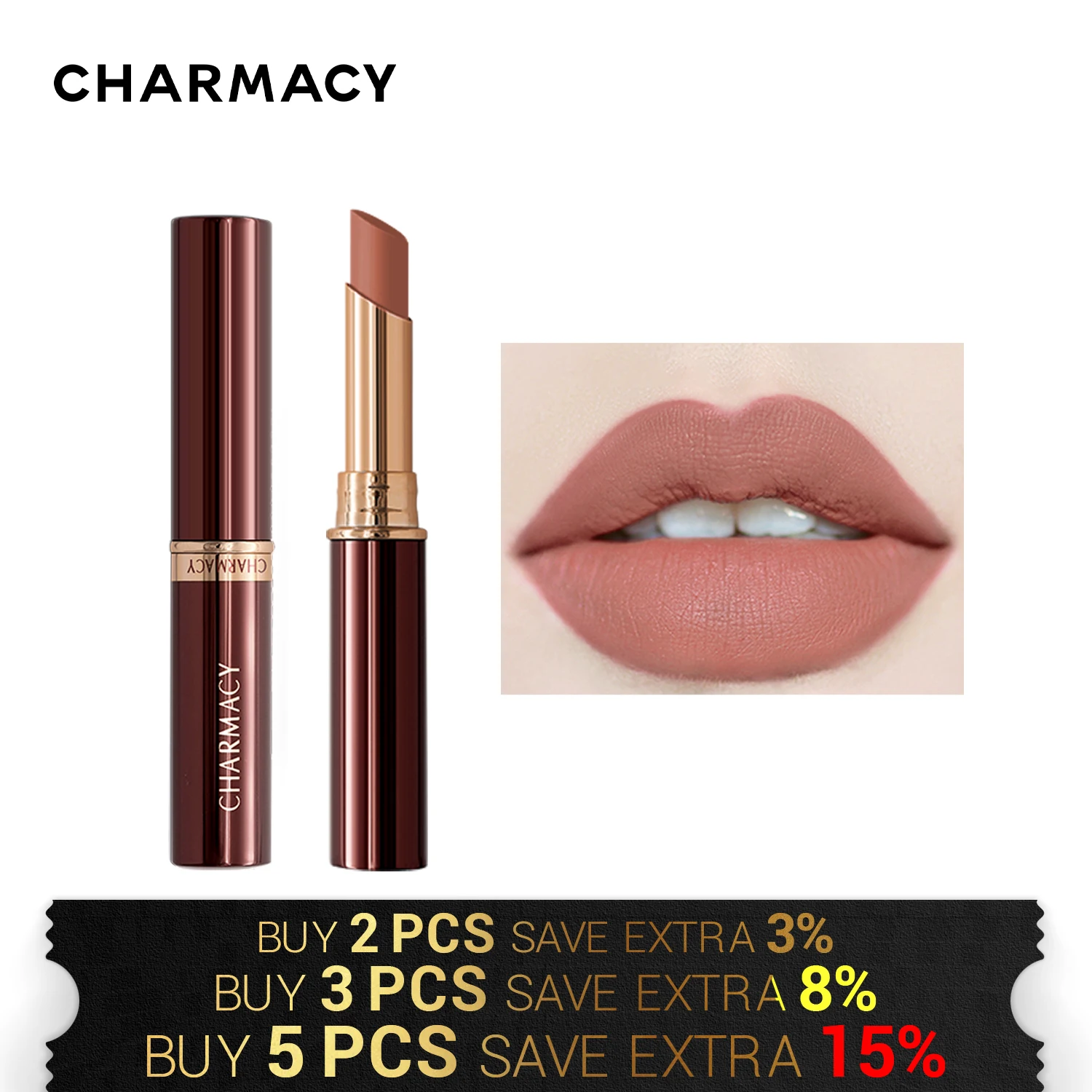 CHARMACY Waterproof Matte Lipstick Purple Velvet Lipstick Long Lasting Non-stick Lip Stick Red Lip Makeup Cosmetic