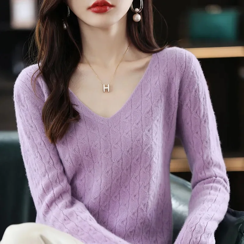 Women Sweater Spring Autumn Knitted Pullovers V-neck Slim Fit Bottoming Shirts Solid Soft Knitwear Jumpers Basic Sweaters