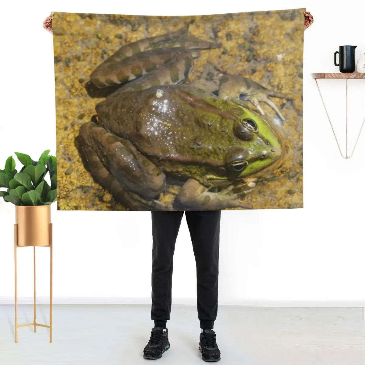 Green frog view from above Throw Blanket No Pilling Soft Warm Blanket for Bed