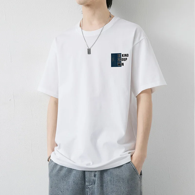 

Мужская модная брендовая летняя свободная футболка с короткими рукавами и круглым вырезом из чистого хлопка, удобная дышащая универсальная футболка с принтом