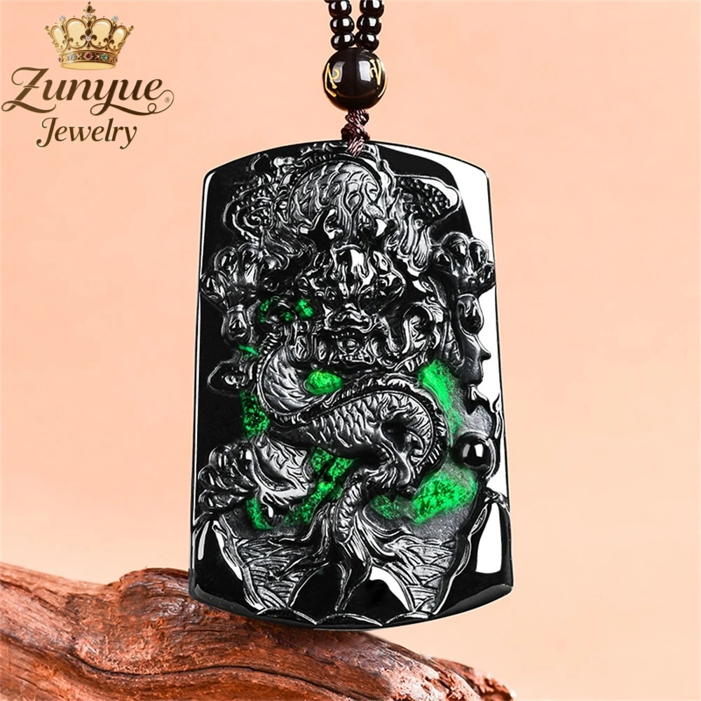 

High-End Natural Black Jadeite Zodiac Dragon Pendant Luxury Quality Fashion Jewelry Exquisite Elegant Popular Charms Young Gift