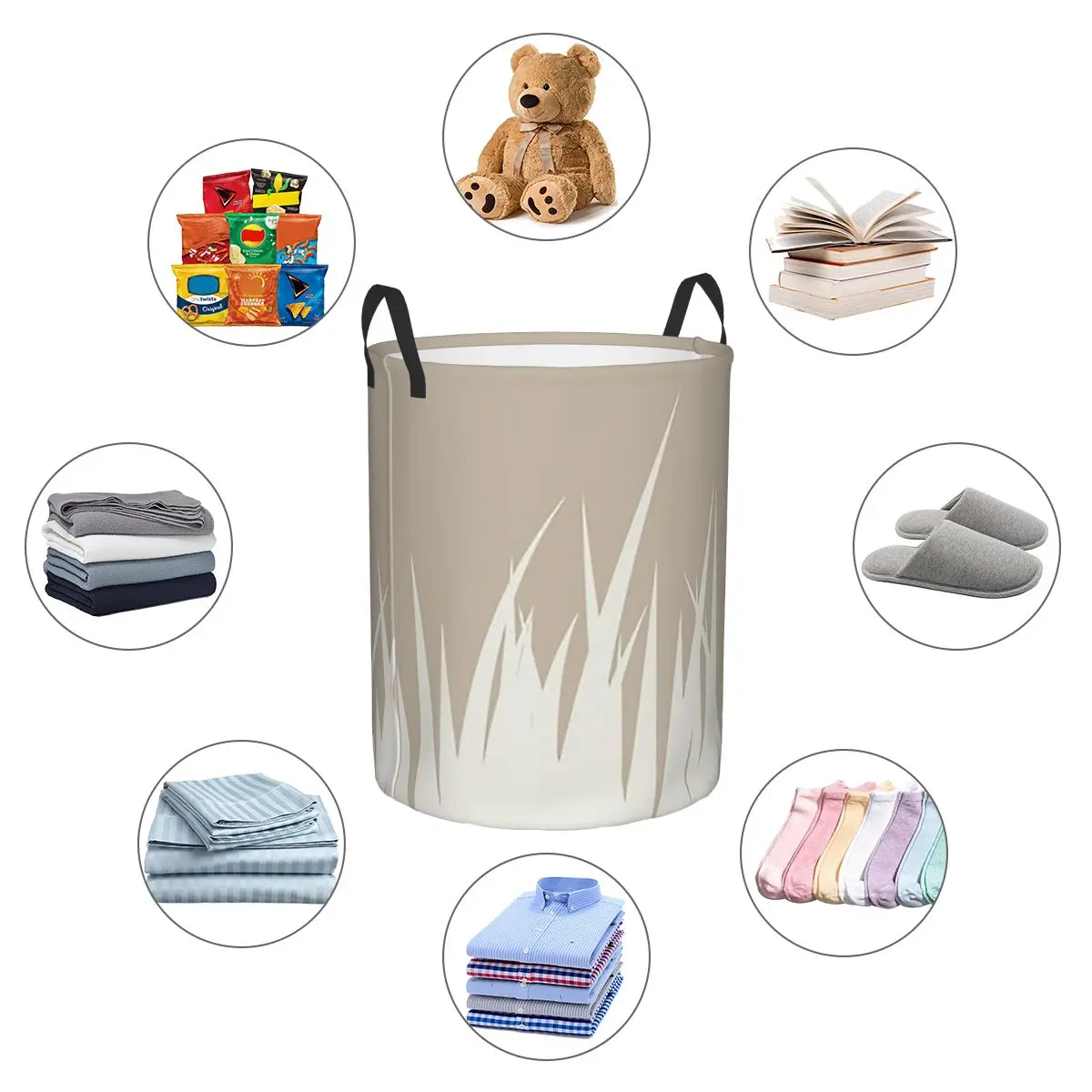 Grass Minimalist Botanical Boho Beige Foldable Laundry Baskets Dirty Clothes Sundries Storage Basket Large Waterproof Hamper