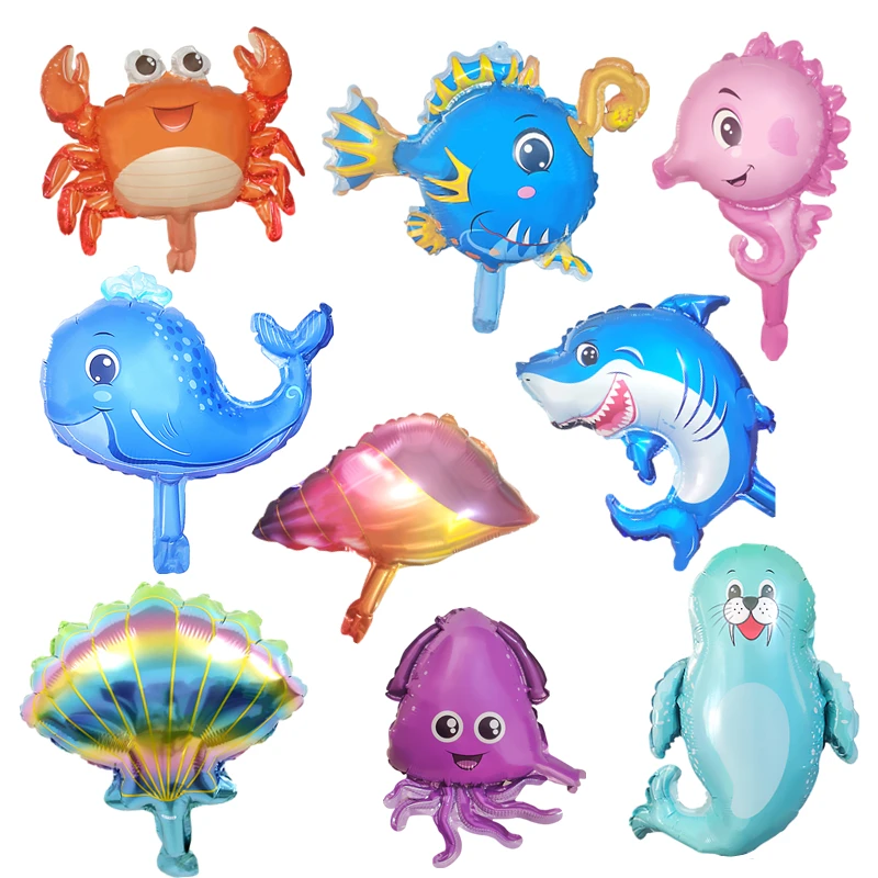 

Whale shark dolphin crab octopus seahorse cartoon shape aluminum film balloon birthday party decoration kids inflatable toys