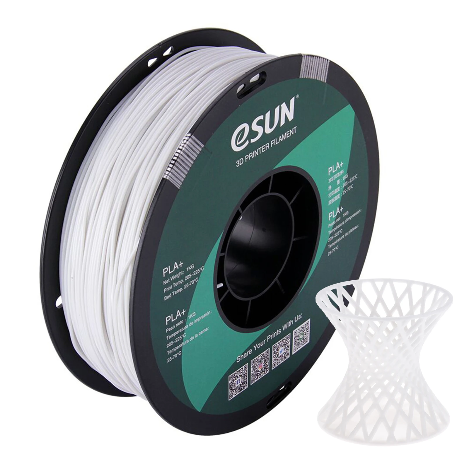 PLA+ 1.75mm White 3D Printer Filament Corn Grain Refining Material 1KG Spool (2.2lbs) Dimensional Accuracy +/- 0.05mm