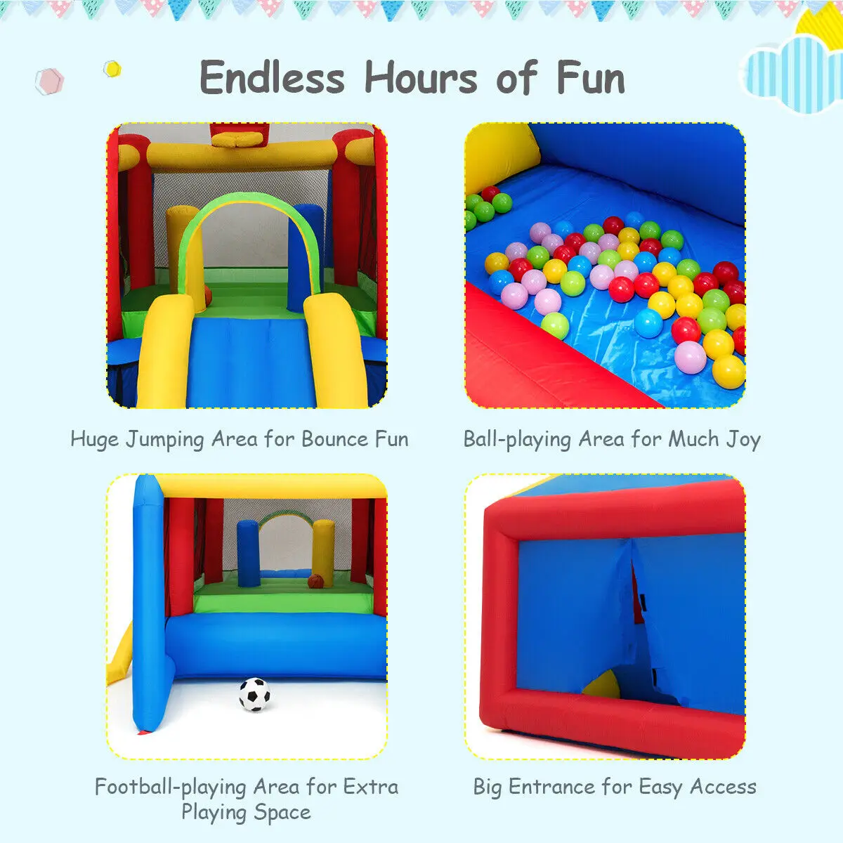 Inflatable Bounce House เด็กสไลด์กระโดดปราสาท Ball Pit และ Dart Board OP3830