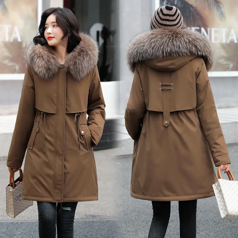 2023 New Women Down Cotton Coat Winter Jacket Female Brushed Parkas Long Pattern Outwear Large Size Overcoat