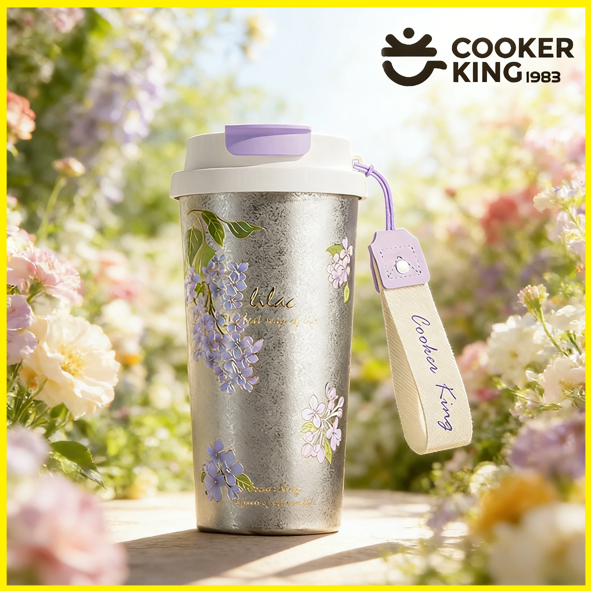 COOKER KING 520ML Pure Titanium Insulated Cup Titanium+PP Flower Pattern Large Capacity Insulated Cup Waterbottle Christmas Gift
