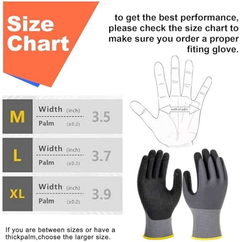 Nitrile Coated Safety Work Gloves Breathable Seamless Knit Nitrile Dipped Security Gloves for Men Mechanic Industrial Warehouse