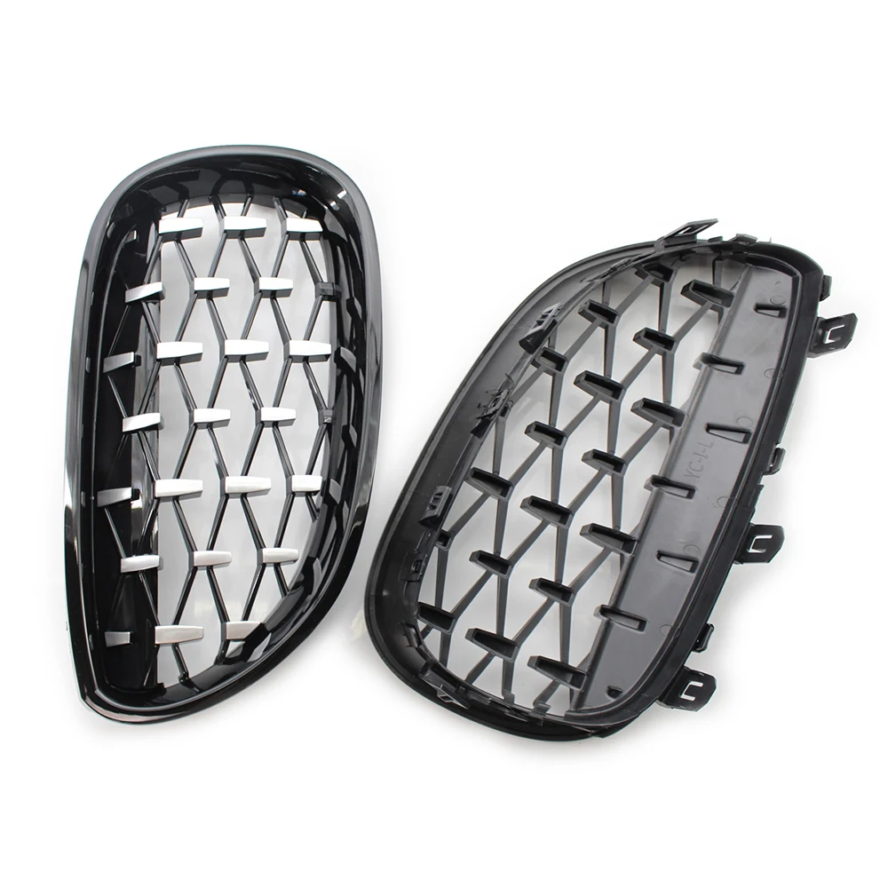 A Pair Car Racing Grill For BMW E60 E61 5 Series Diamond Front Kidney Grille Meteor Style Grill Chrome Auto Accessories New