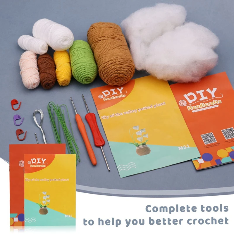 Kits de crochê para iniciantes, Crochet Kit como mostrado, Acrílico com vídeo tutorial passo-a-passo, Flor