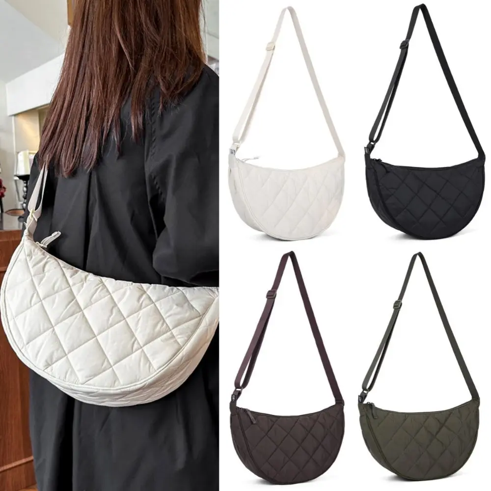 

Portable Plaid Crossbody Bag Solid Color Nylon Shoulder Bags Large Capacity Casual Waist Half Moon Belt Bag for Commuting