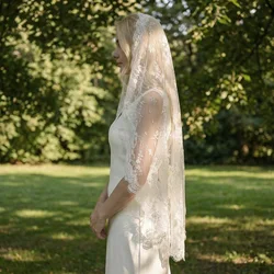 Velo de Mantilla sin peine, velo de novia corto de encaje, velo de novia elegante personalizado de una capa sin peine, accesorios de gasa para boda
