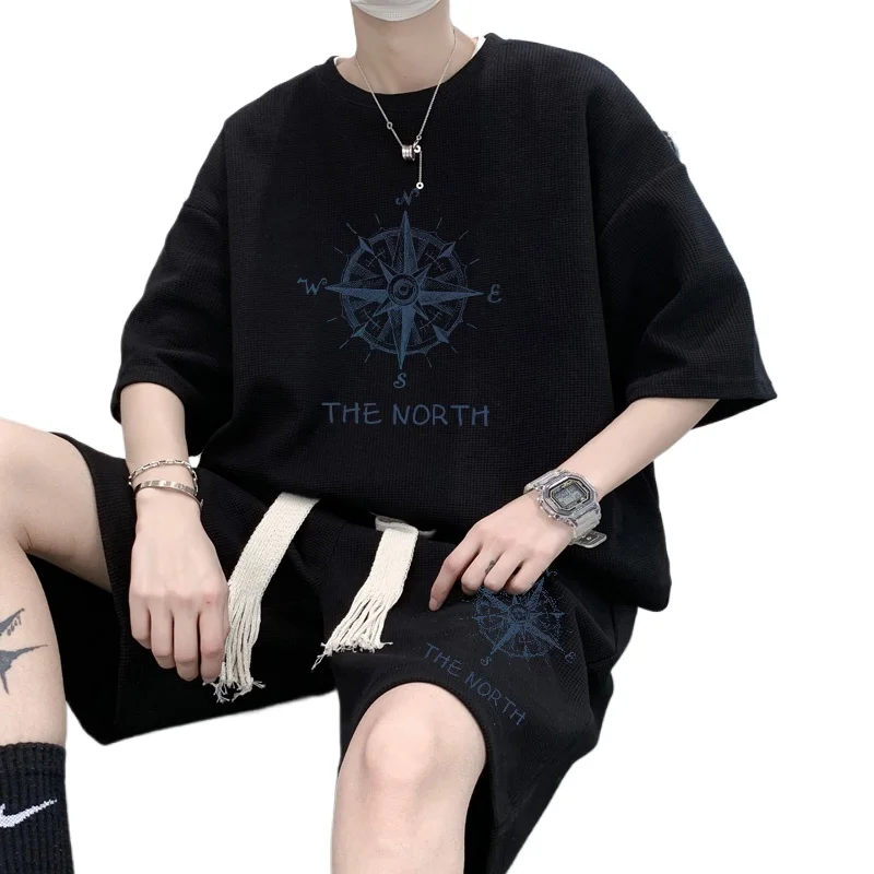 Summer Oversize Spor Two-Piece Set for Men Faionable T-irt orts Combo Cool And Haome Casual Wear Polyester Fiber