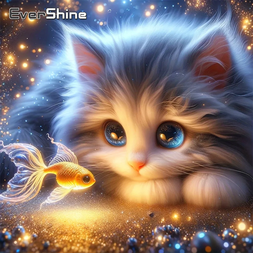 

Evershine Diamond Embroidery Animal Full Drill Square Painting Cat Picture Of Rhinestones Diamond Mosaic Fish Handmade Hobby