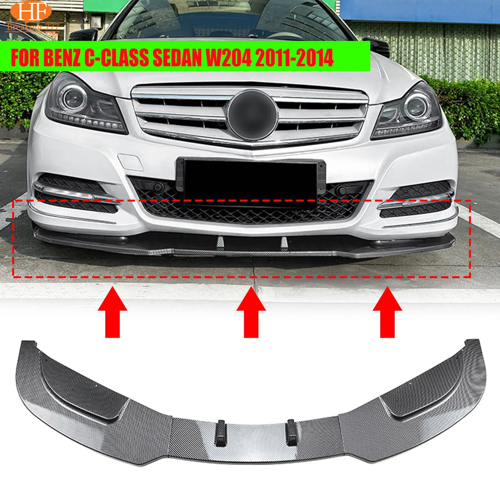 FOR BENZ C-CLASS SEDAN W204 2011-2014 Car Front Bumper Lip Spoiler Canard Diffuser Covers Body Kits