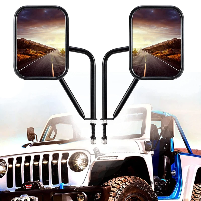 Doors Off Mirrors For Jeep Wrangler CJ YJ TJ JK JL & Unlimited, Wider Rearview Mirrors Square Door Side Hinge Mirror