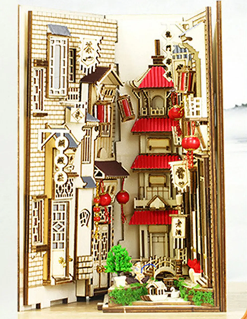 Guochao-Buchecke im chinesischen Stil – kreatives 3D-Miniaturhaus-Puzzle im Ins-Stil, exquisites beleuchtetes Dekor-Geschenk