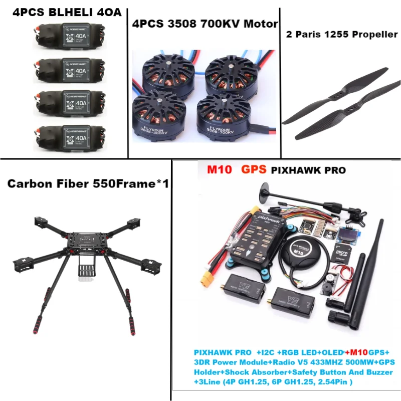 Angeltoy F550 NOVO PIXHAWK PRO controlador de vôo de 32 bits piloto automático M8N/M9N/M10 GPSfibra de carbono quadcopter 40A ESC 3508 700KV Motor