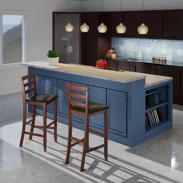 Барные стулья Simone Cushion со спинкой сиденья и лестницей; Набор из 2 предметов; Черный и орех