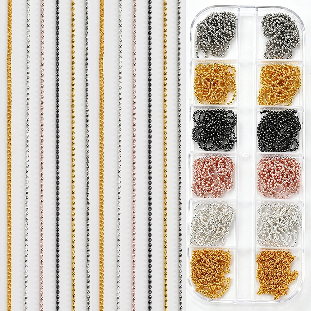 12Grids Metal Nail Art Chains Gold Silver Caviar Bead Chain Nail Studs Charms 3D Punk Metallic Chains Manicure Jewelry DIY Decor view 4