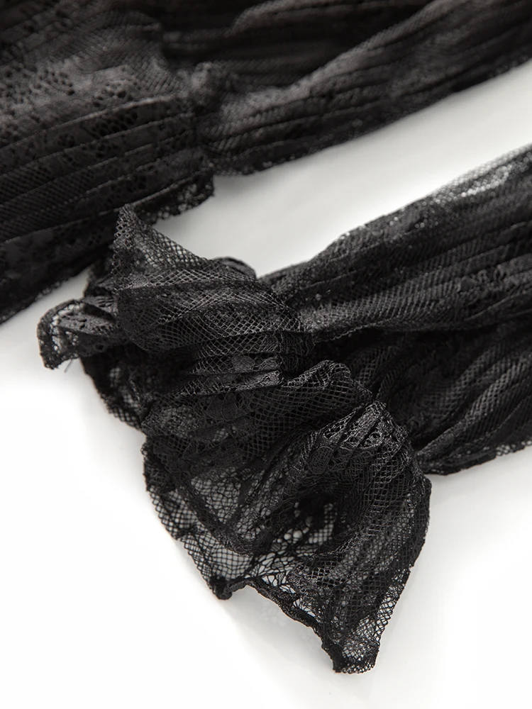 DSFACAIRI Vestido feminino de renda vintage, gola única, mangas largas, renda, babados, em camadas, moda outono