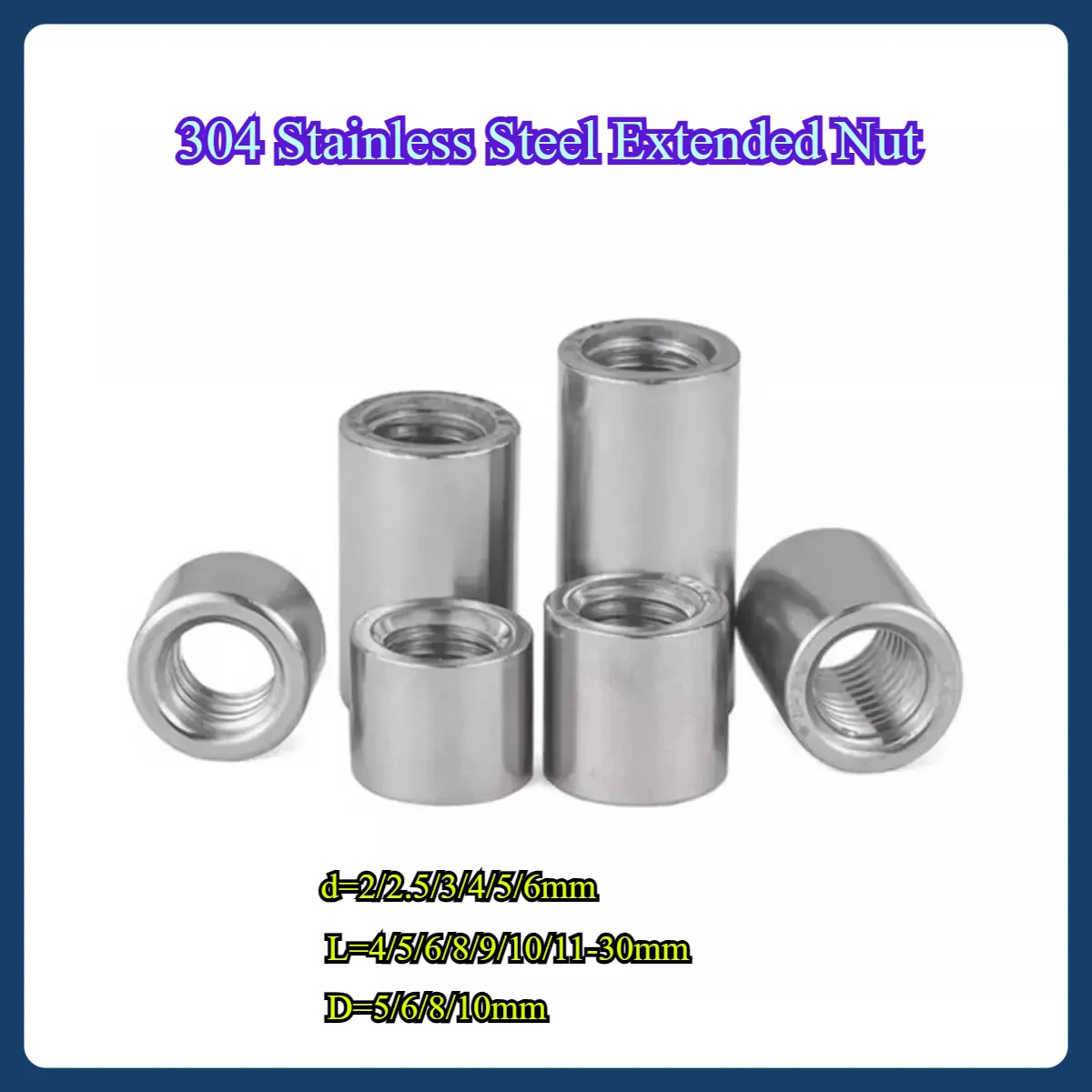 

304 Stainless Steel Extended Nut/Cylindrical Thickened And Raised Welding Screw Joint Connecting Nut Column M2M2.5M3M4M5M6
