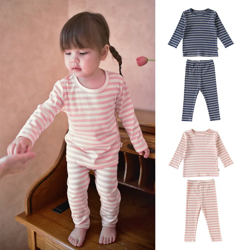 

Toddler Baby Girls Clothes Set 2025 Autumn Striped Casual Kids Girls Long Sleeves Shirt+elastic Waist Infant Newborn Girls Pants