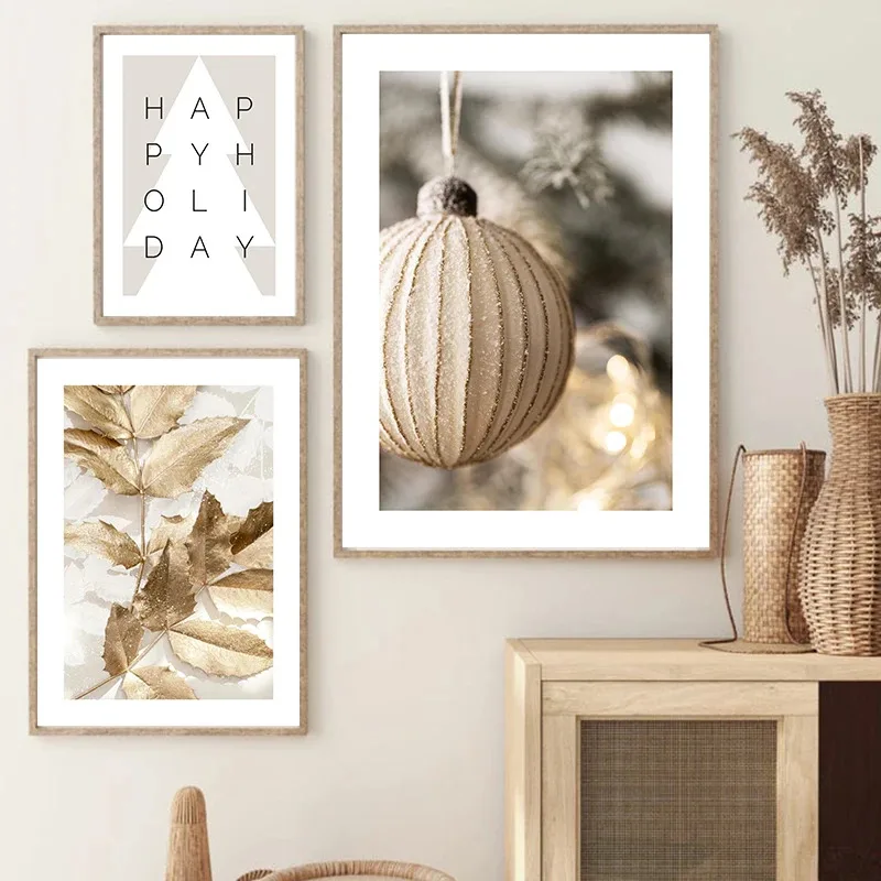 أوراق ذهبية الجن الحلي زهرة شجرة عيد الميلاد عطلة سعيدة الملصقات يطبع قماش اللوحة معرض جدار الفن ديكور غرفة المنزل