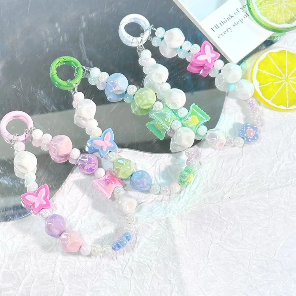 Acrylic Beaded Candy Phone Chain Anti-Lost Phone Charm Beaded Phone Strap Candy Colorful Mobile Phone Chain Girls Gift