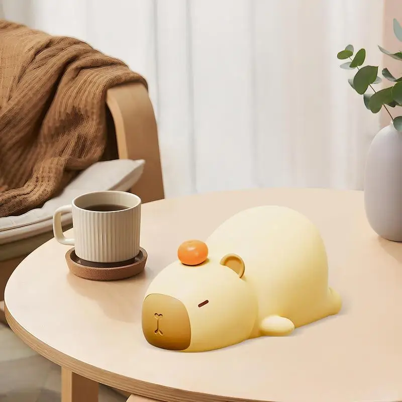 Capybara-Luz LED de noche tumbada, lámpara de animales blandos, lámpara táctil recargable regulable de 7 colores para mesita de noche, novedad