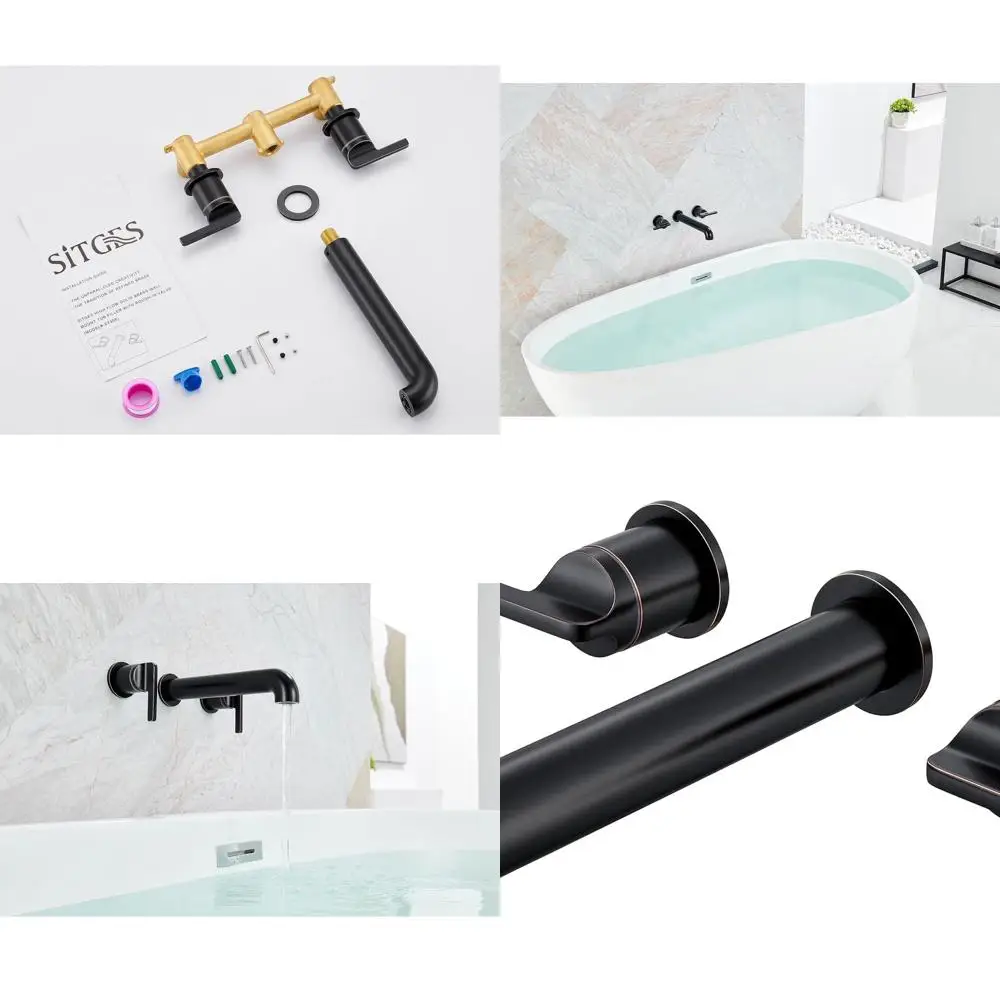 

10 Spout Oil Rubbed Bronze Wall Mount Tub Filler with High Flow and Lever Handles, Includes Rough-in Valve