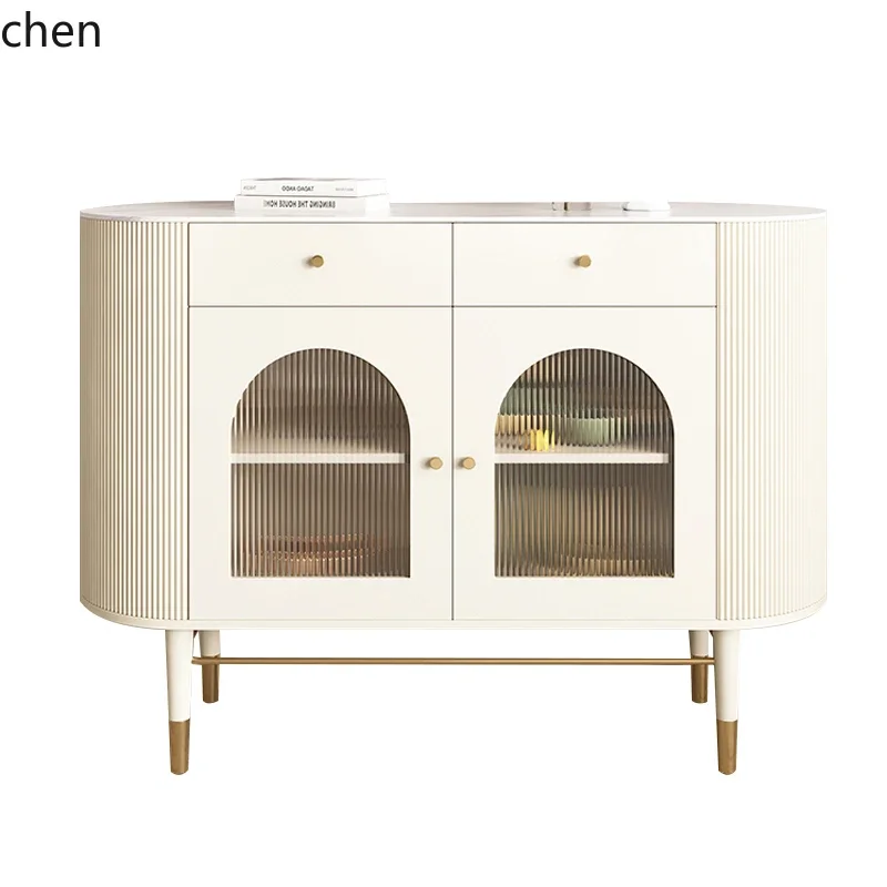 TQH6.23 light luxury entrance cabinet, rock slab white Changhong glass, modern simple home dining side cabinet