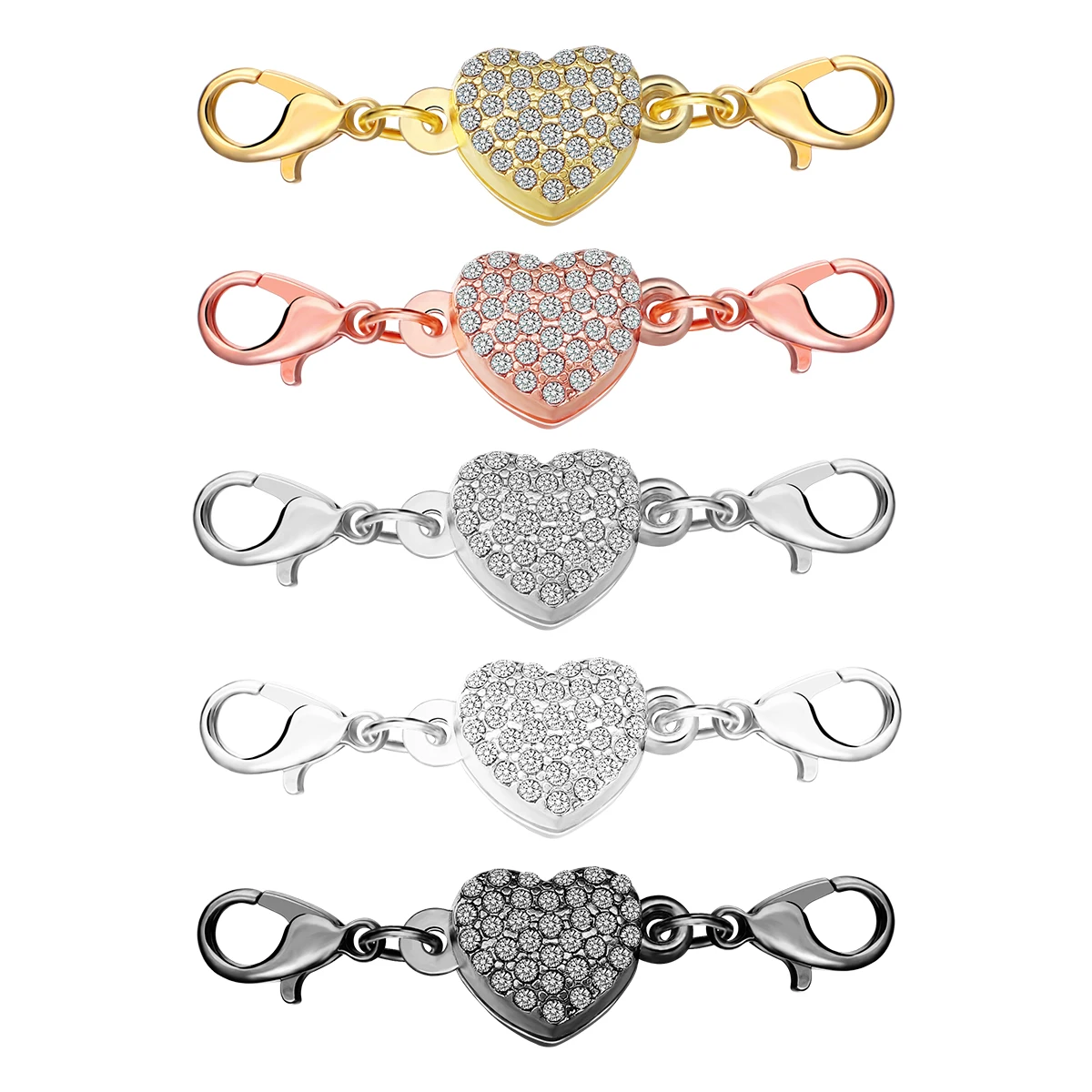 5 stücke Herz Magnetische Verschlüsse Legierung Strass Doppel Karabinerverschluss Anschlüsse Für DIY Schmuck Machen Armband Halskette Zubehör