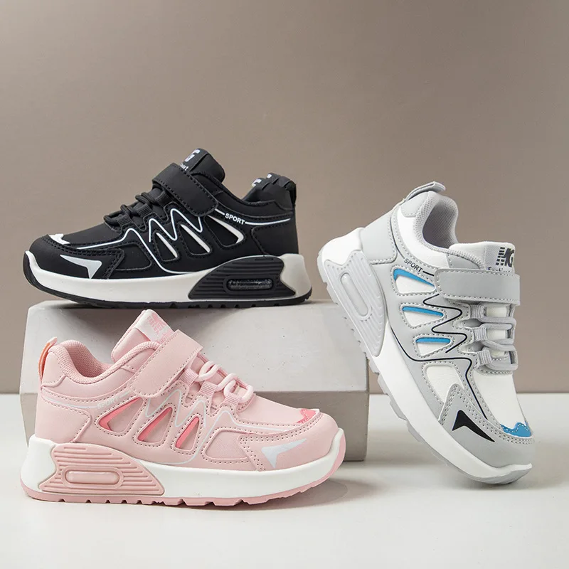 2026 Solid Color Hook Loop Children Sports Shoes Breathable Comfortable Casual Sneakers Kids Outdoor Non Slip Fashion