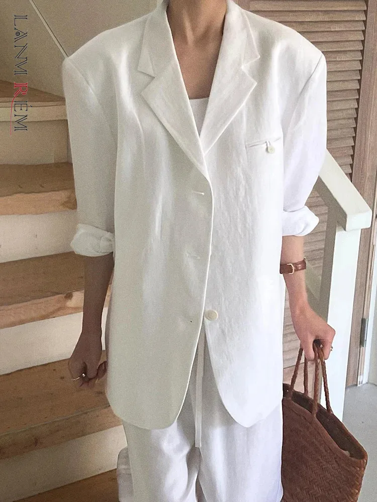 

LANMREM Linen Casual Loose Blazers For Womrn Single Breasted Sunscreen Jackets Fashion White Coats 2024 Summer New 26D9172