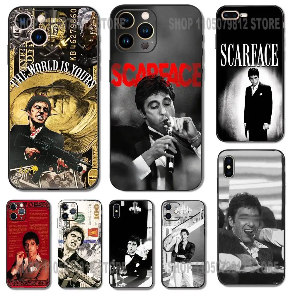 T-Tony M-Montana S-Scarface Capa de telefone para iPhone 17 16,15,14,13,12,11,Pro,XS,Max,XR,Plus,Mini Silicone macio preto à prova de choque